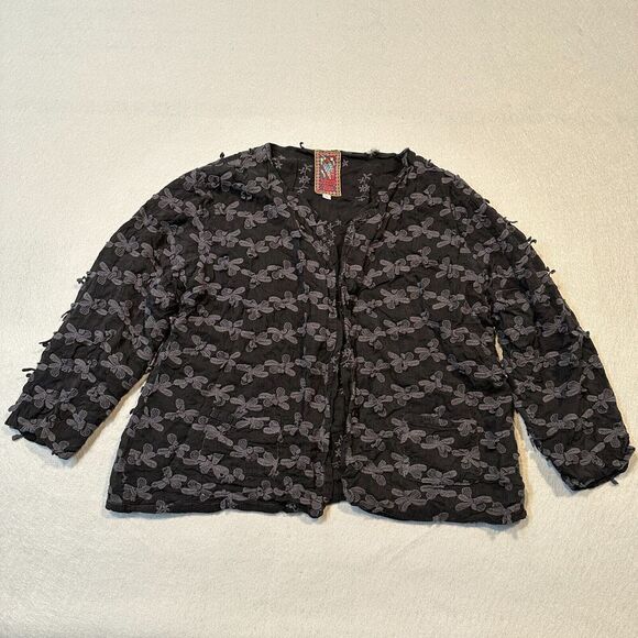 Johnny Was Coco‎ Jacket Womens Medium Black Embroidered Button Front - Picture 1 of 11